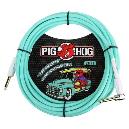 ACE PRODUCTS GROUP Ace Products Group PCH20SGR Woven Jacket Tour Grade Instrument Cable; 20 ft. Right Angle - Seafoam Green PCH20SGR